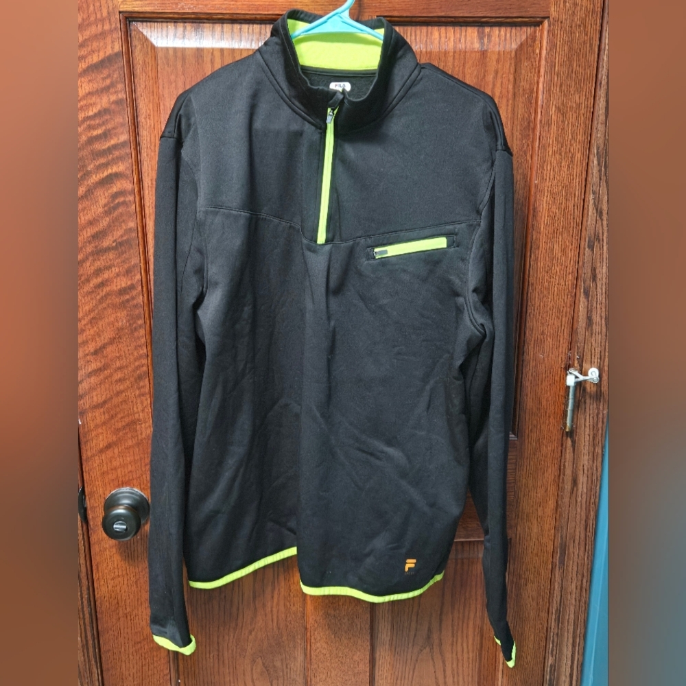 Fila Black and Neon Green Quarter-Zip Jacket